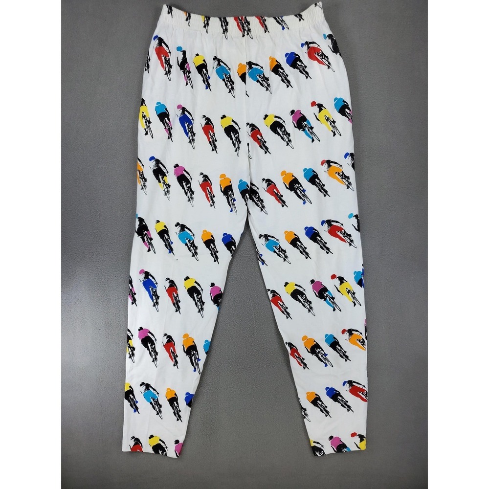 Colours Alexander Julian Lounge Pants M White Vintage Bicycle Print 90s Cotton - Picture 1 of 5